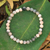 Pink Zebra Jasper With Silver Om Stretch Bracelet